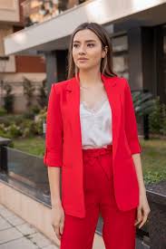 Kol Kat Sahte Cep Ceket Kirmizi Blazer Elbise Blazer Ceket Trendler