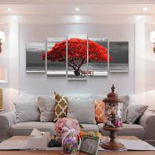 5 Piece Canvas Wall Art For Living Room Decorations Photo Prints Black And White Red Tree The Scenery Moon Landsc Living Room Art Living Room Decor Home Decor