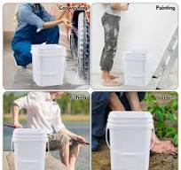 Teyyvn 5 Gallon Plastic Square Bucket with Lid and Handle, 4 Pack White  Square Food Bucket Pail Container