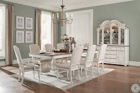 Willowwick Antique White And Brown Cherry Extendable Dining Room Set Hoe 1614 108 Roo Dining Room Furniture Sets Trestle Base Dining Table White Dining Table