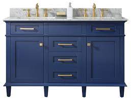 You'll also enjoy browsing our variety of double bathroom vanities allow multiple people to have their own space in the bathroom. 54 Blue Finish Double Sink Vanity Cabinet Carrara White Top Transitional Bathroom Vanities And Sink Consoles By Legion Furniture Wlf2254 B Houzz