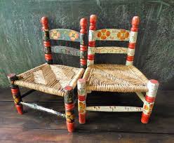 2 Mexican Folk Art Artesania Chairs Bright Red Poppies On Black White Happy Playful Vintage Home Decor Vintag Childrens Chairs Mexican Home Decor Baby Chair