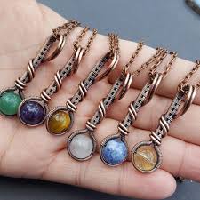 Wire Wrapped Gemstone Necklace Copper Wire Wrapped Pendant Wire Jewelery Wire Work Jewelry Wire Jewelry Designs