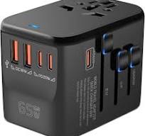 MINGTONG Universal Travel Adapter, GaN 65W International Plug Adapter, 3 PD  USB-C & 2 QC USB-A Fast Charging Ports, Worldwide Power Adaptor Wall ...