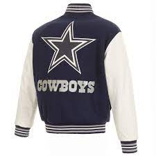 Dallas Cowboys Jh Design Domestic Two Tone Wool Leather Jacket Navy White