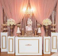 This theme is inspired by the lavish parties shown during the 1920's and the great gatsby. Rose Gold Quinceanera Inspiration For Your Quince Mi Padrino Rose Gold Party Decor Rose Gold Quinceanera Rose Gold Theme
