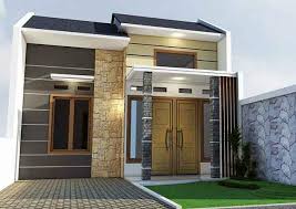 Material batu alam pada tampak depan rumah minimalis teknik poles [sumber: Batu Alam Model Tiang Teras Rumah Minimalis 2019 Content