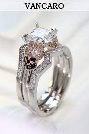 Rose Gold Plated Skull Wedding Rings In Sterling Silver For Women Skull Wedding Ring Skull Engagement Ring Black Gold Jewelry