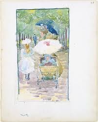 Maurice Brazil Prendergast Large Boston Public Garden Sketchbook A Mother Pushing Her Baby In A Perambulator W Garden Watercolor Sketch Book Public Garden