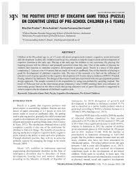Some correlation can be seen in a child's ability to complete puzzles and their handwriting skills as they have to work carefully. Pdf The Positive Effect Of Educative Game Tools Puzzle On Cognitive Levels Of Pre School Children 4 5 Years