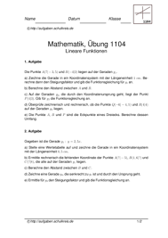 Lineare Funktionen Ubungsblatt 1104 Lineare Funktionen