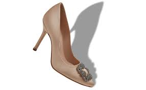 HANGISI | Champagne Satin Jewel Buckle Pumps | Manolo Blahnik