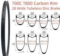 1 Pcs 700C Road Bike Carbon Rims 28/30/36mm Wide 30-60mm Depth Tubeless