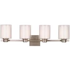 This 5 light vanity light is perfect above a vanity mirror in a bathroom or powder room. Design House Part 556175 Design House Oslo 44 In W 5 Light Brushed Nickel Vanity Light Vanity Lighting Home Depot Pro