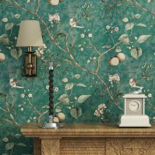 Flower Bird And Tree Wallpaper Dark Green 5 3 Bird Wallpaper Wall Wallpaper Tree Wallpaper