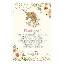Save and share your custom thank you card. Unicorn Thank You Cards Baby Shower Peach Gold Printable Pink The Cat