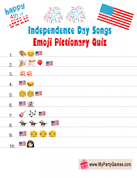 This is a quiz dedicated to some of the quotes in this 1996 movie, starring bill pullman, will smith & jeff goldblum. Free Printable Patriotic Songs Emoji Pictionary Quiz In 2021 Independence Day Activities Printable Games For Kids Independence Day Songs