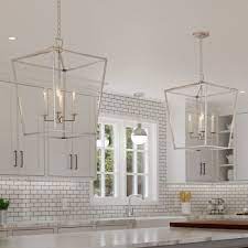 4 Light Medium Lantern Brushed Nickel Finish In 2021 Square Chandelier Kitchen Ceiling Lights Lantern Ceiling Lights