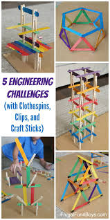 5 Engineering Challenges With Clothespins Binder Clips And Craft Sticks Frugal Fun For Boys And Girls Simple Stem Activities Craft Stick Crafts Stem Activities