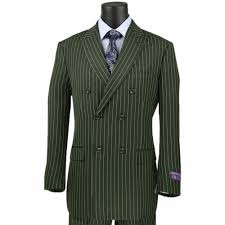 Specialty Vinci Men S Olive Green Pinstripe Double Breasted 6 Button Classic Fit Suit New Clothing Shoes Accessories