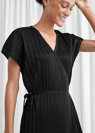 Plisse Pleated Midi Wrap Dress Black Metallic Midi Dresses Other Stories In 2020 Wrap Dress Black Wrap Dress Dresses