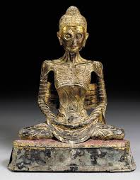 Pink flowers and gray color polmola. A Rare Bronze Figure Of An Emaciated Buddha Thailand Ratanakosin 19th Century Cast Seated In Dhyanasana On A Shaped Plinth Buddha Art Buddha Unique Buddha