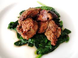 A spinach salad with a hot bacon dressing goes will with crumbled gorgonzola cheese and pine nuts. Pan Fried Chicken Liver And Spinach Salad Chicken Liver Recipes Fried Chicken Livers Pan Fried Chicken