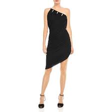 Halston Heritage One Shoulder Draped Dress 370 Liked On Polyvore Featuring Dresses Black Asymme Draped Dress Embellished Cocktail Dress Halston Heritage