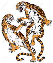 Pair Of Tigers In The Battle Two Fighting Big Cats Tattoo Style Big Cat Tattoo Cat Tattoo Dancing Cat