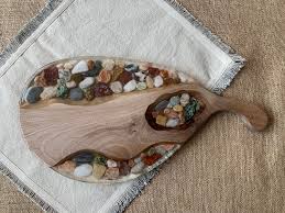 Epoxy Resin River Stone Serving Tray Handmade Wood Resin Crafts Resin Diy
