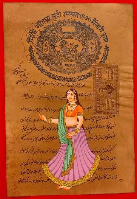 Buy Royal Maharani Miniature Painting: Mughal Queen Art on Old Stamp Paper Online in India - Etsy