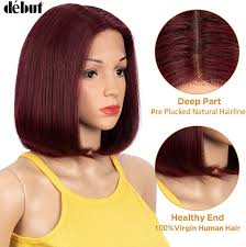 DÉBUT Peluca Bob corta de pelo humano con parte central de encaje frontal  para mujer, 25 cm, 100% brasileño puro Remy pelo Bob pelucas 130% densidad  (25 cm), color burdeos : Amazon.es: Belleza
