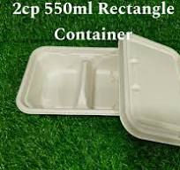 550ml 2CP Rectangle Global Antileak Bagasse Paper Box+Lid Takeaway Delivery Food Container