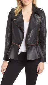 Ted Baker London Zip Off Peplum Leather Biker Jacket Nordstrom Leather Jacket Style London Outfit Winter Coats Women