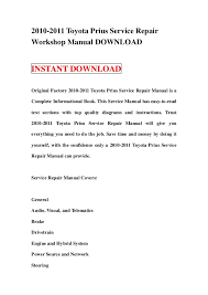 2011 toyota prius owners manual and warranty toyota owners. 2010 2011 Toyota Prius Service Repair Manual Download