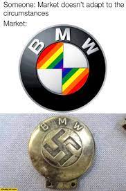 Inoltre, il blu è diventato intenso e il carattere è diventato ampio e audace. Bmw Logo Pride Month Nazi Logo To Someone Saying That Market Doesn T Adapt To The Circumstances Starecat Com
