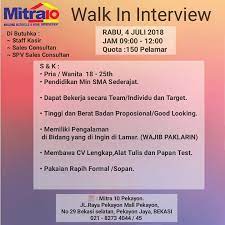 Ada lowongan pengemudi.dtg langsung proses.jl.mampang prapatan raya no.60.bawa s.lamaran ,copy sim& ktp.cp. Lowongan Kerja Walk Interview
