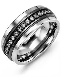 Men's classy modern wedding bands. Men S Black White Trio Diamond Wedding Band In Tungsten White Black Gold 10k 9mm 33 White Black Diamonds 0 33ct Size 10 Madani Rings
