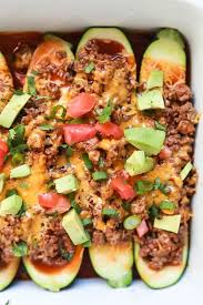 Ground Beef Enchilada Zucchini Boats A Healthy Gluten Free Version Of Classic Beef Enchi Ground Beef Recipes Healthy Healthy Ground Beef Healthy Beef Recipes