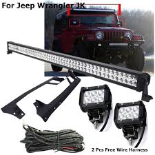 Jk Lights Set 52 300w Led Light Bar 18w Led Work Light Roof Mounting Bracket 2pcs Free Wire Harness For Jeep Wrangler Jk Light Bar Work Light Aliexpress