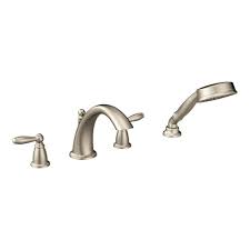 Great customer service · quality guarantee · financing available Moen Brantford 2 Handle Deck Mount Roman Tub Faucet Trim Kit With Hand Shower In Brushed Nickel Valve Not Included T924bn The Home Depot