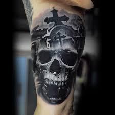 Black And White Realistic Sugar Skull Tattoo 75 Black And White Tattoos For Men Masculine Ink Designs Tattoos For Guys Sugar Skull Tattoos White Tattoo