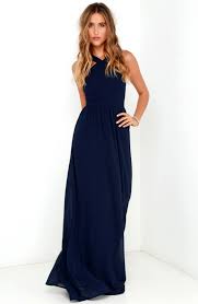 Navy Blue Halter Neck Gown Cross Neck A Line Chiffon Gown Long Bridesmaid Dresses Bridesmaid Dresses Under 100 Pretty Bridesmaid Dresses