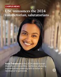 USC President Carol Folt named Asna Tabassum valedictorian, and both James  McColl III and Lisa Tchitchkan salutatorians at the USC Academic Honors  Convocation