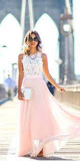 White Lace Pink Chiffon Bridesmaid Dresses Cheap Long Chiffon Sheer Neck Hollow Back New Wedding Guest Party Prom Formal Dress Gowns Custom Floral Bridesmaid Dr Spring Wedding Guest Dress Pink Chiffon
