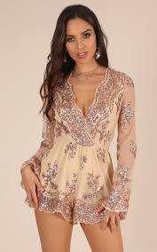 Black And Gold Sequin Romper On Call Playsuit In Rose Gold Sequin Produced By Showpo Giftryapp Gold Sequin Romper Rose Gold Clothes Sequin Rompers