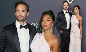 By georgia simcox for mailonline. Golden Globes 2020 Nicole Scherzinger 41 Goes Red Carpet Official With Beau Thom Evans 34 Daily Mail Online