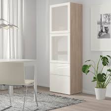 Besta Storage Combination W Glass Doors Walnut Effect Light Gray Selsviken High Gloss White Frosted Glass 23 5 8x16 1 2x76 Shop Today Ikea In 2020 Glass Door Ikea High Gloss White