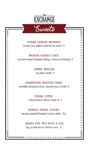 Check spelling or type a new query. Desserts Menu Compressed The Exchange Pub