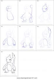 Begin by using two long, curved lines to draw a rounded shape that is open on one side. How To Draw Charmeleon From Pokemon Go Printable Drawing Sheet By Drawingtutorials101 Com Drawing Tutorial Easy Pokemon Drawings Pokemon Sketch